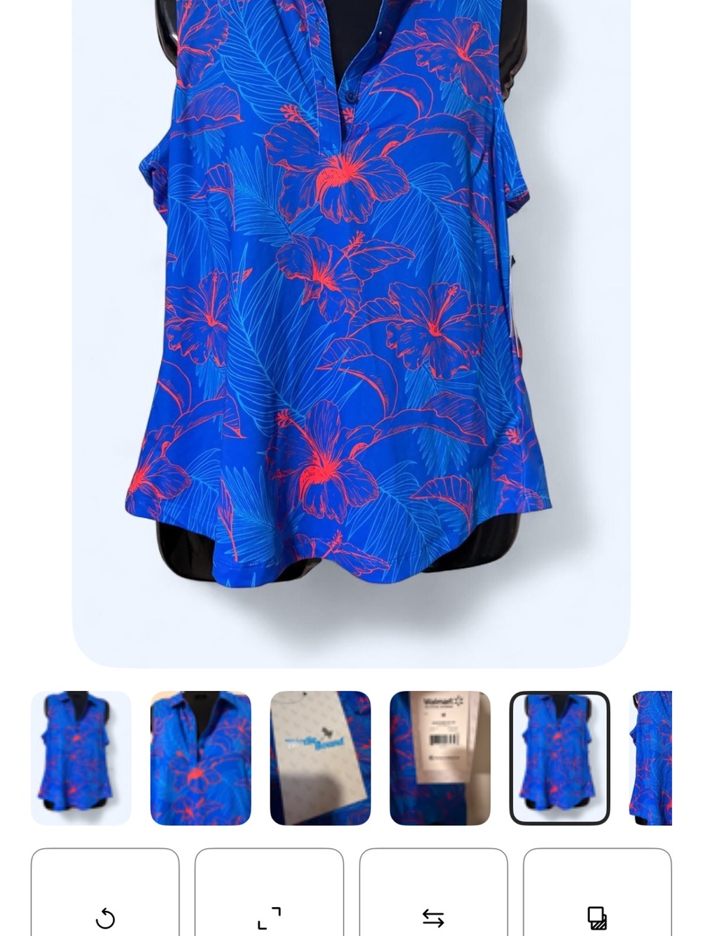Birdies Blue Tank with Red Floral Print